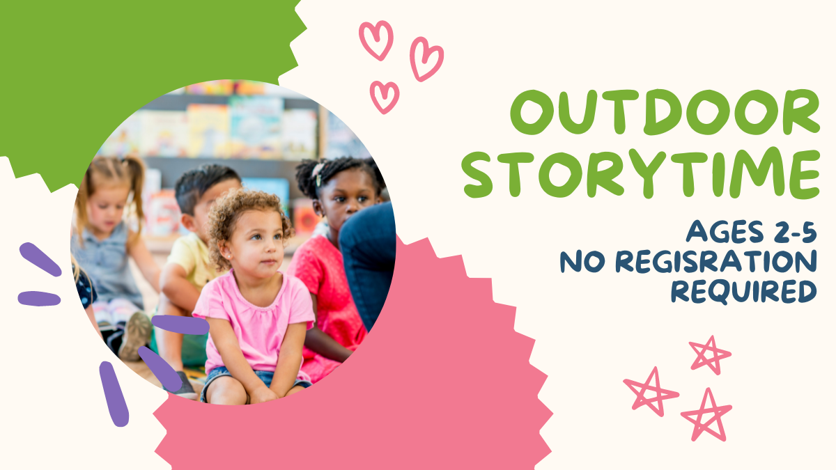 Outdoor storytime featuring group of toddlers listening to a story